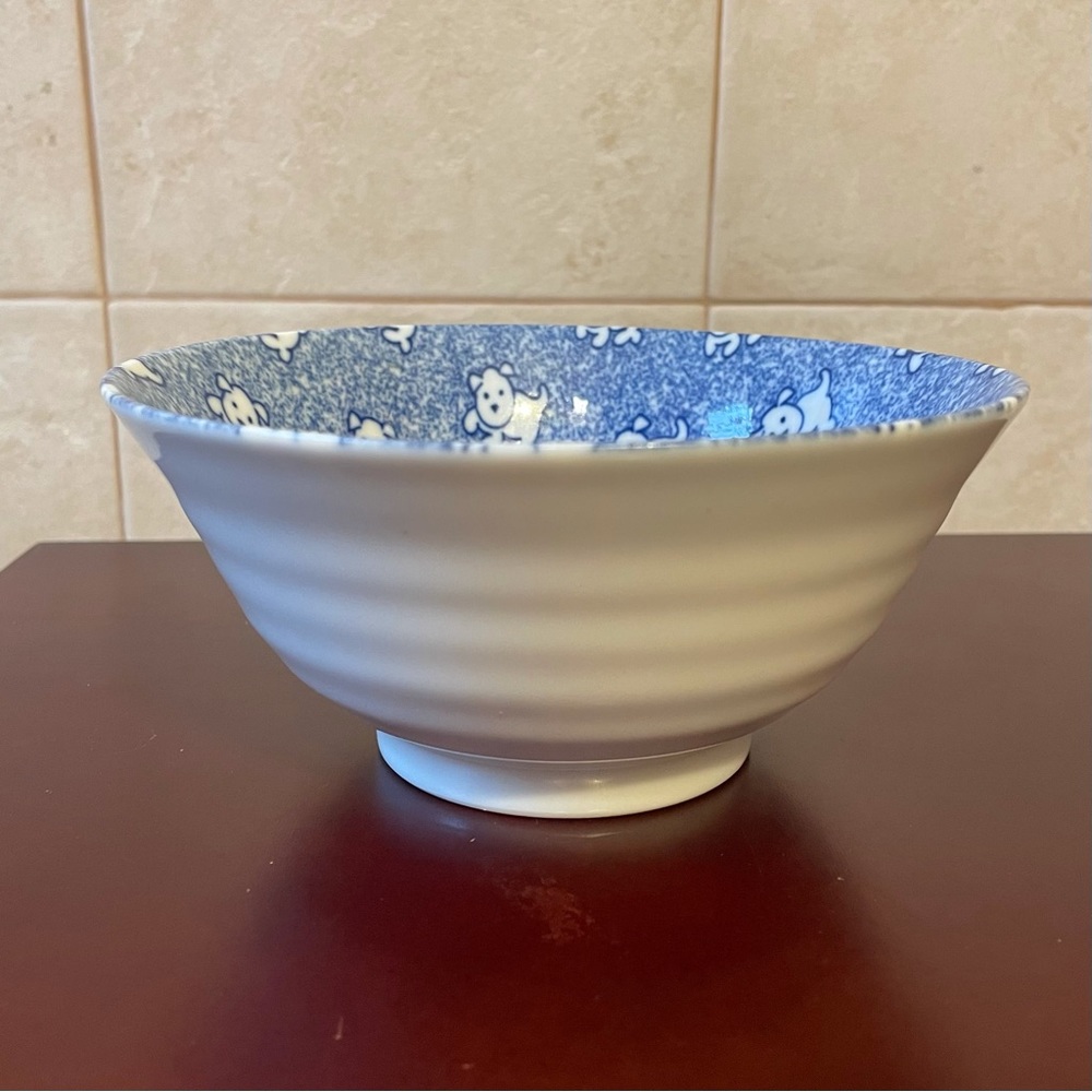 SET OF 2 JAPAN DOG DESIGN BLUE & WHITE CERAMIC BOWLS Soup Noodle Pet - Picture 6 of 15